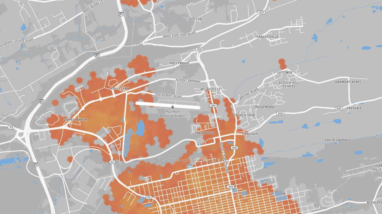 Bike Grade map of Milnesville, PA