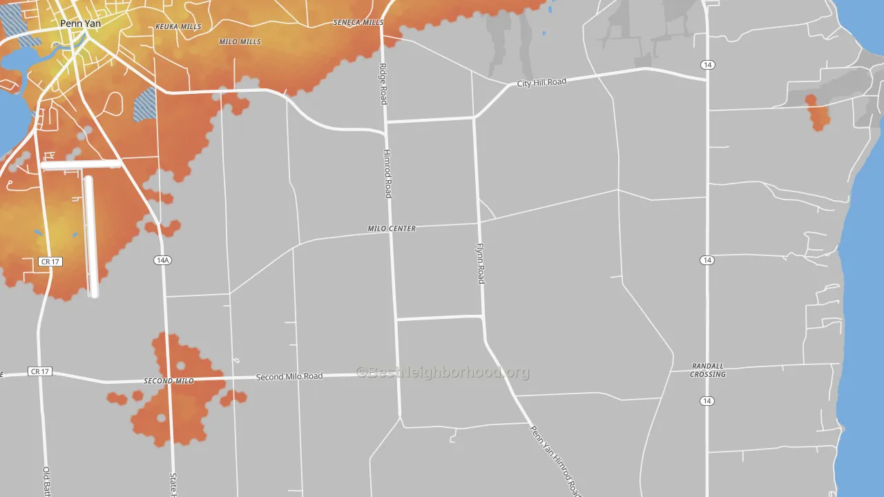 Bike Grade map of Milo Center, NY
