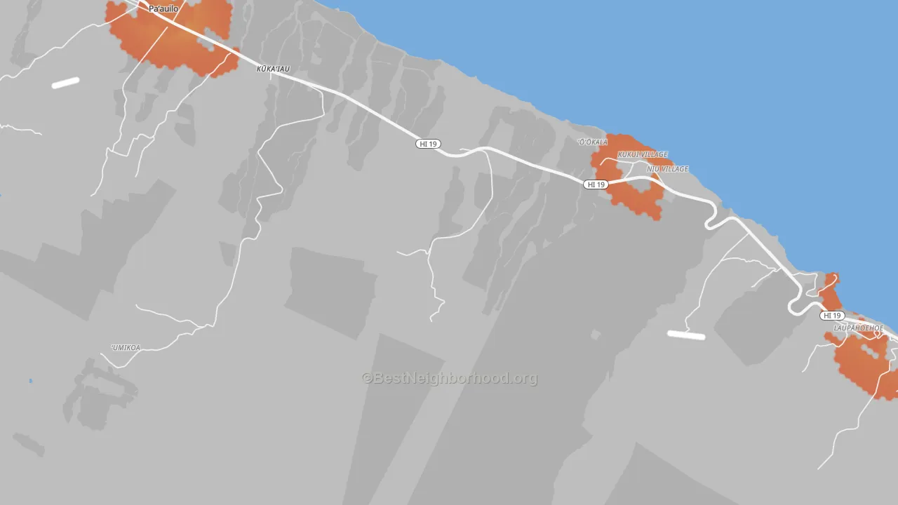 Bike Grade map of Milo Village, HI