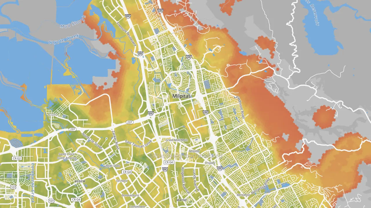 Bike Grade map of Milpitas, CA