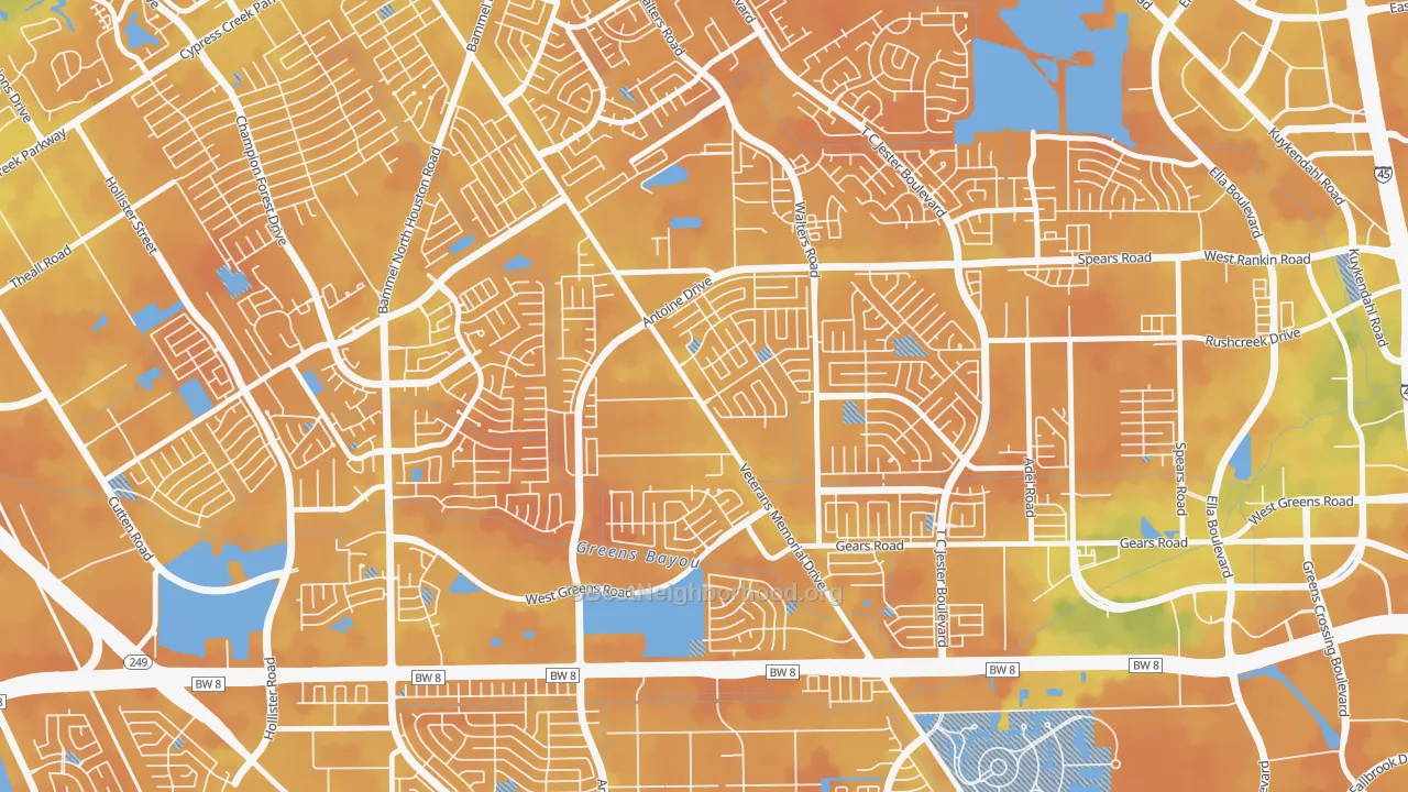 Bike Grade map of Milroy Farms, Houston, TX