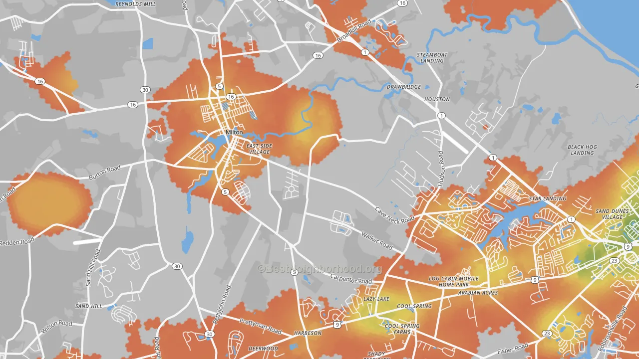 Bike Grade map of Milton, DE