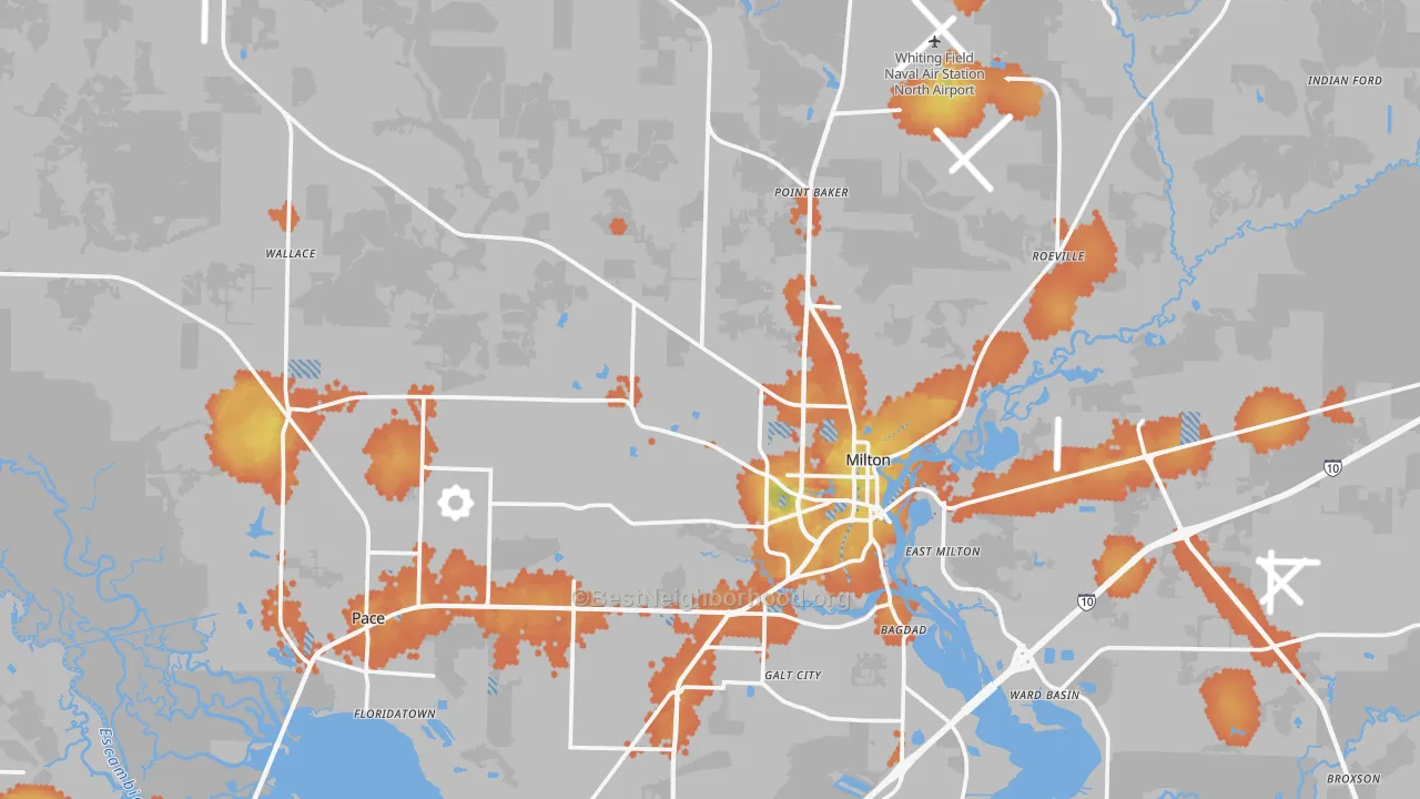 Bike Grade map of Milton, FL