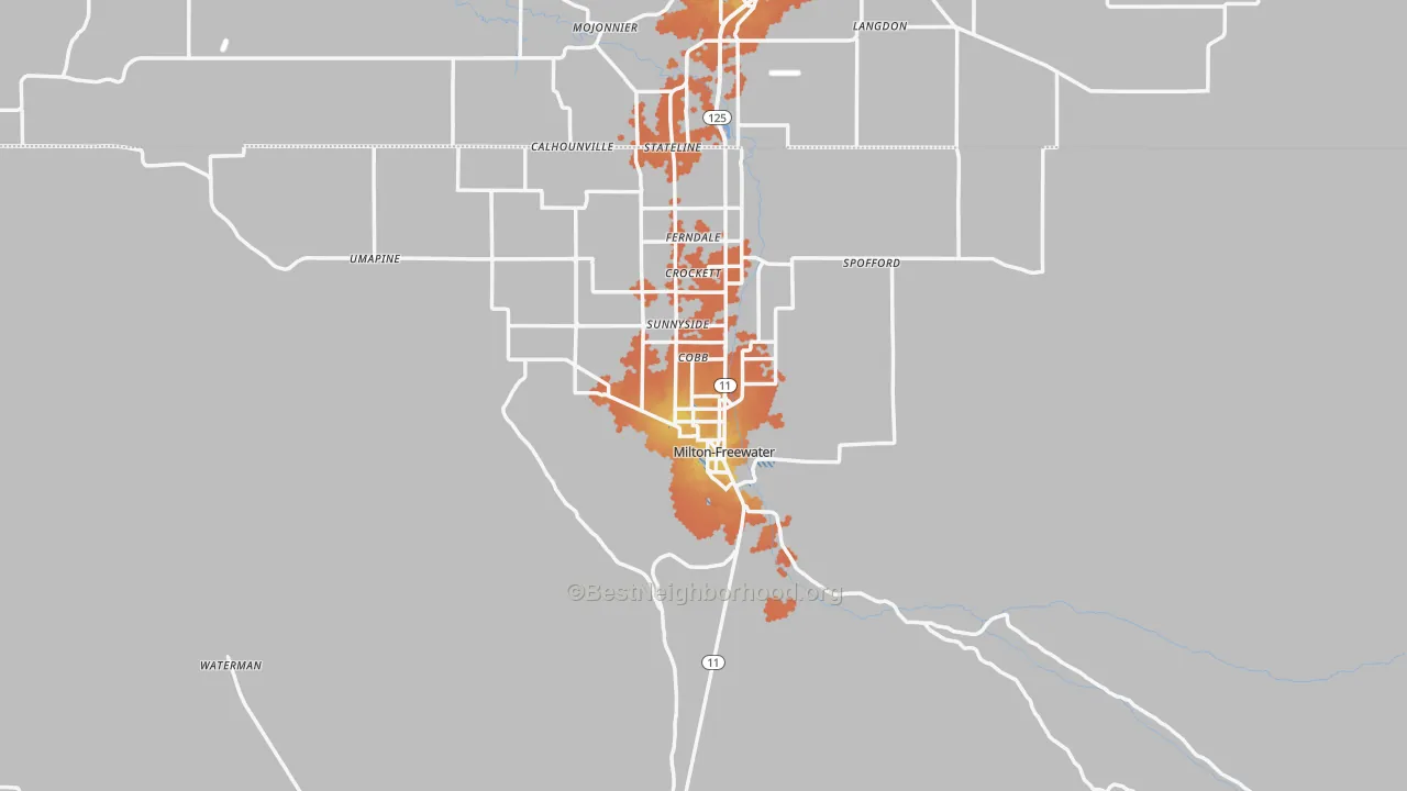 Bike Grade map of Milton-Freewater, OR