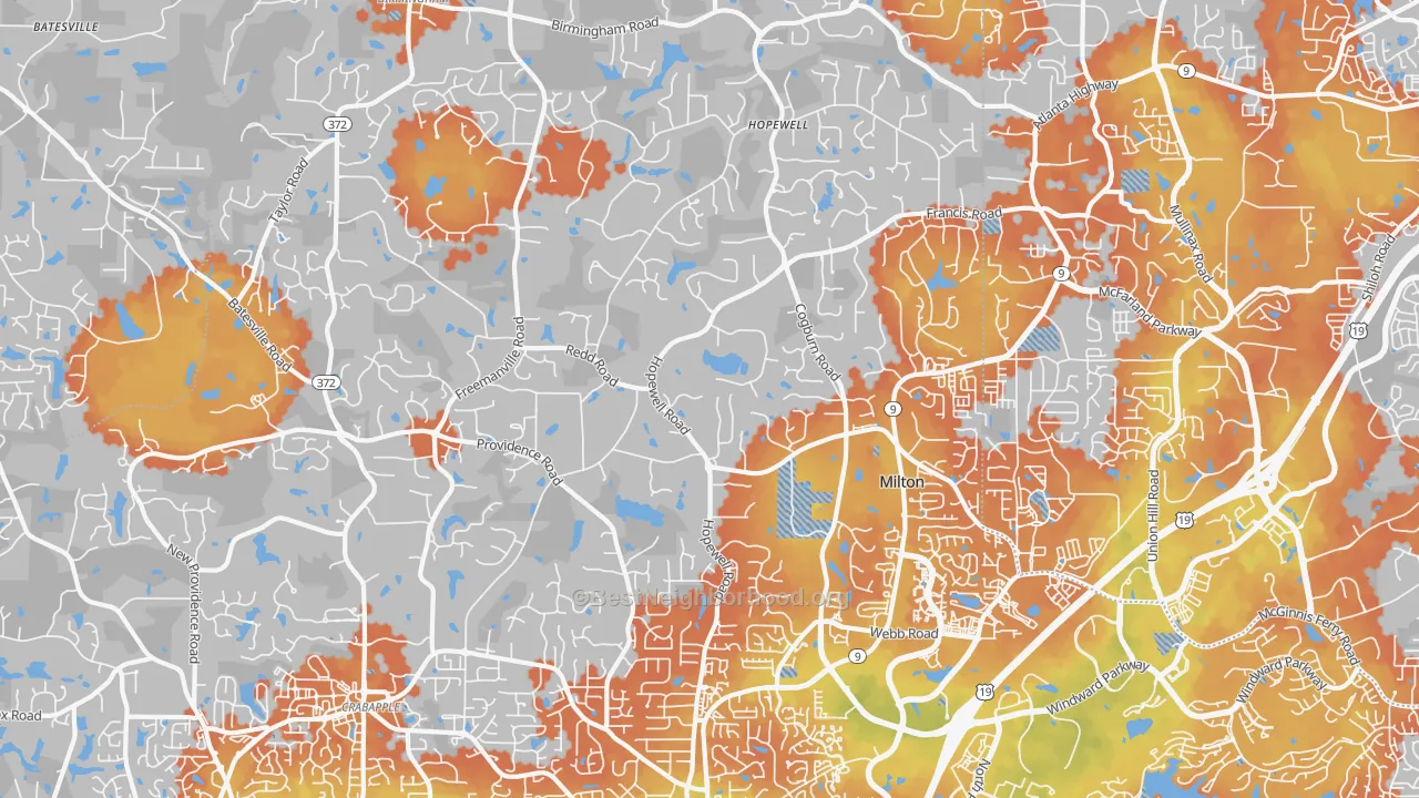 Bike Grade map of Milton, GA