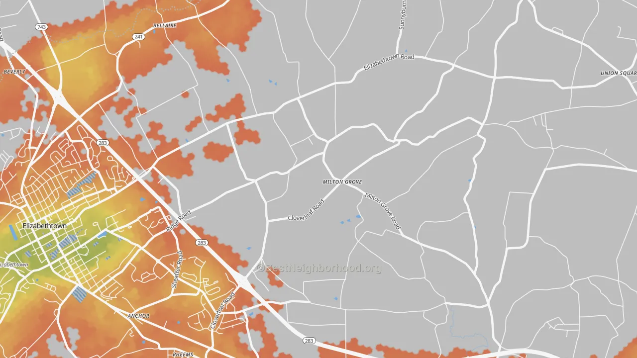 Bike Grade map of Milton Grove, PA