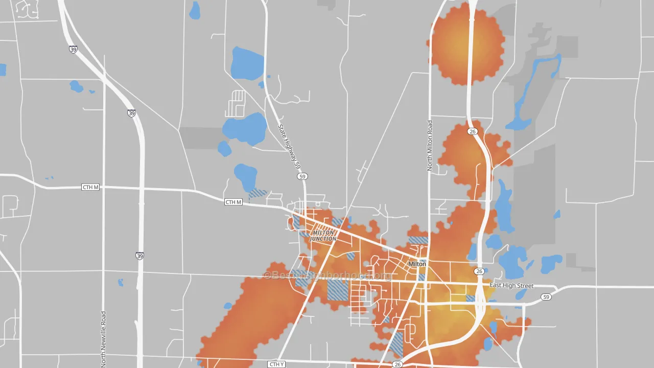 Bike Grade map of Milton Junction, WI