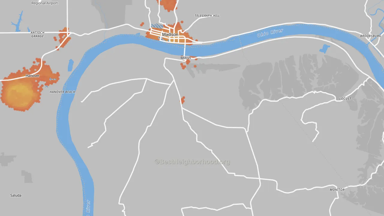Bike Grade map of Milton, KY