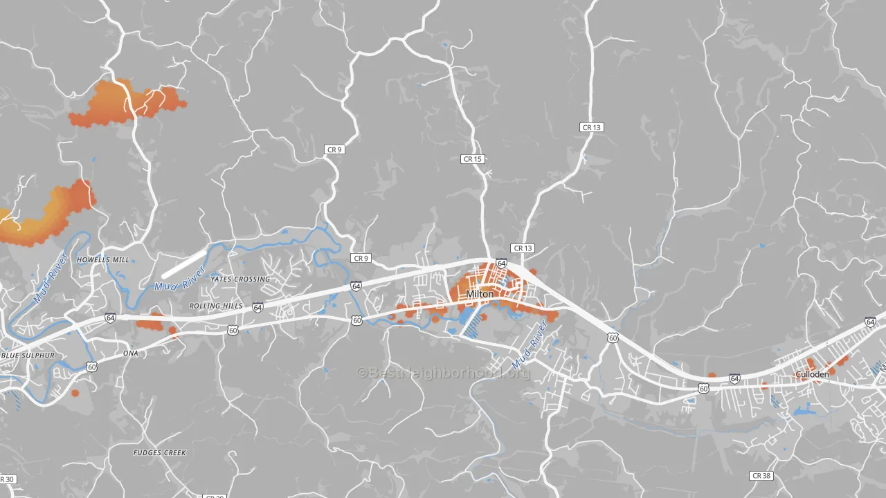Bike Grade map of Milton, WV