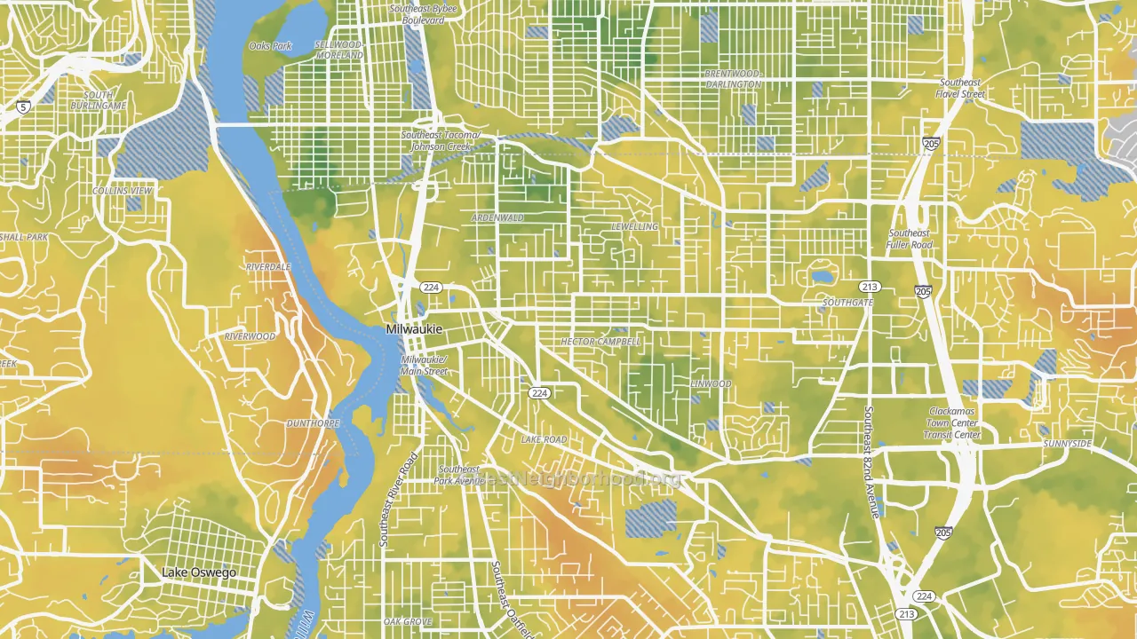 Bike Grade map of Milwaukie, OR