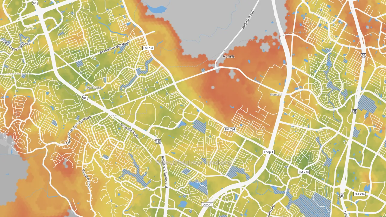 Bike Grade map of Milwood, Austin, TX