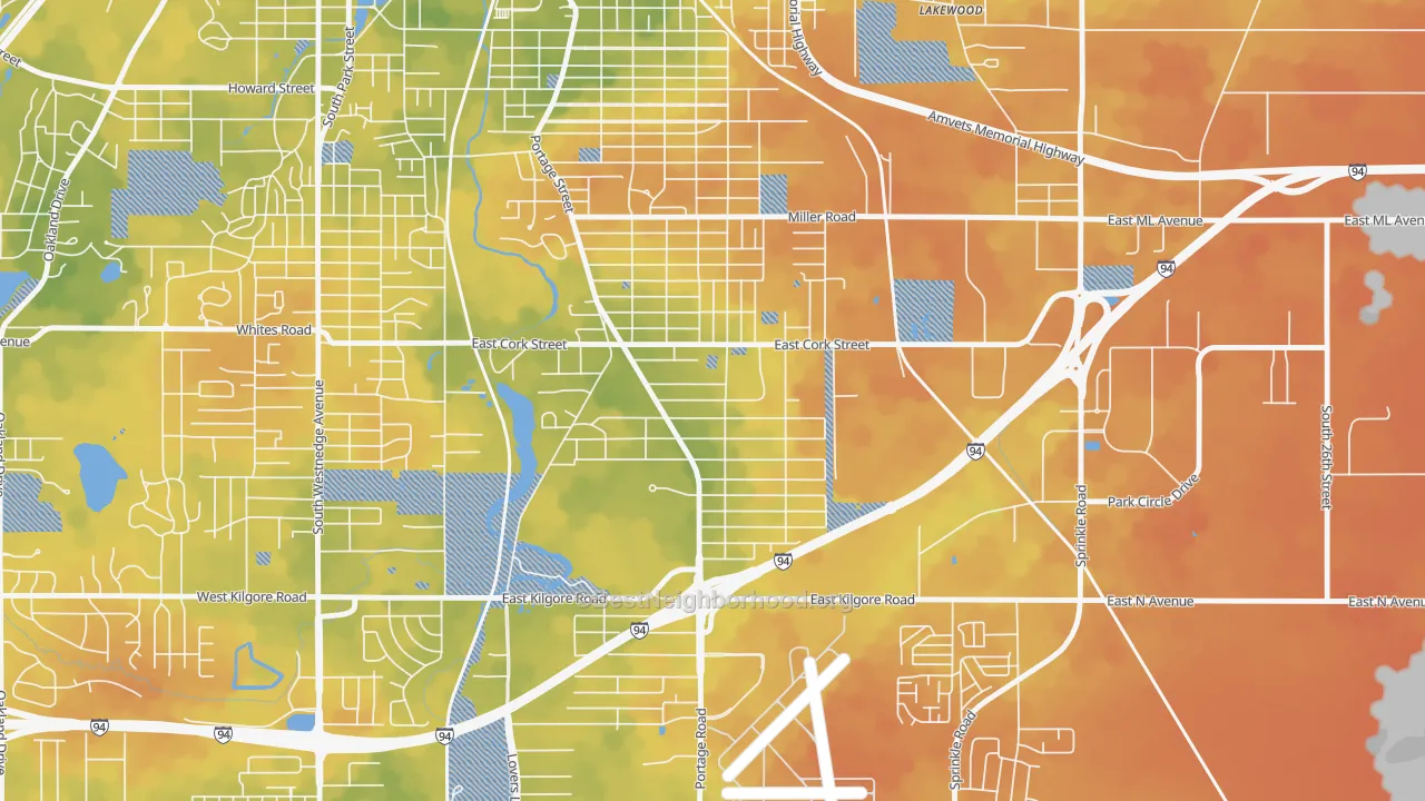 Bike Grade map of Milwood, Kalamazoo, MI