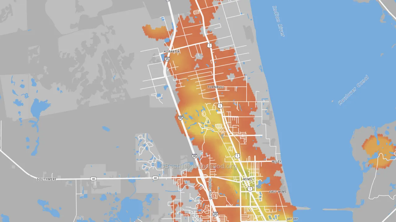 Bike Grade map of Mims, FL
