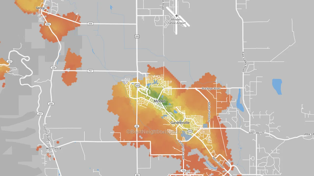 Bike Grade map of Minden, NV