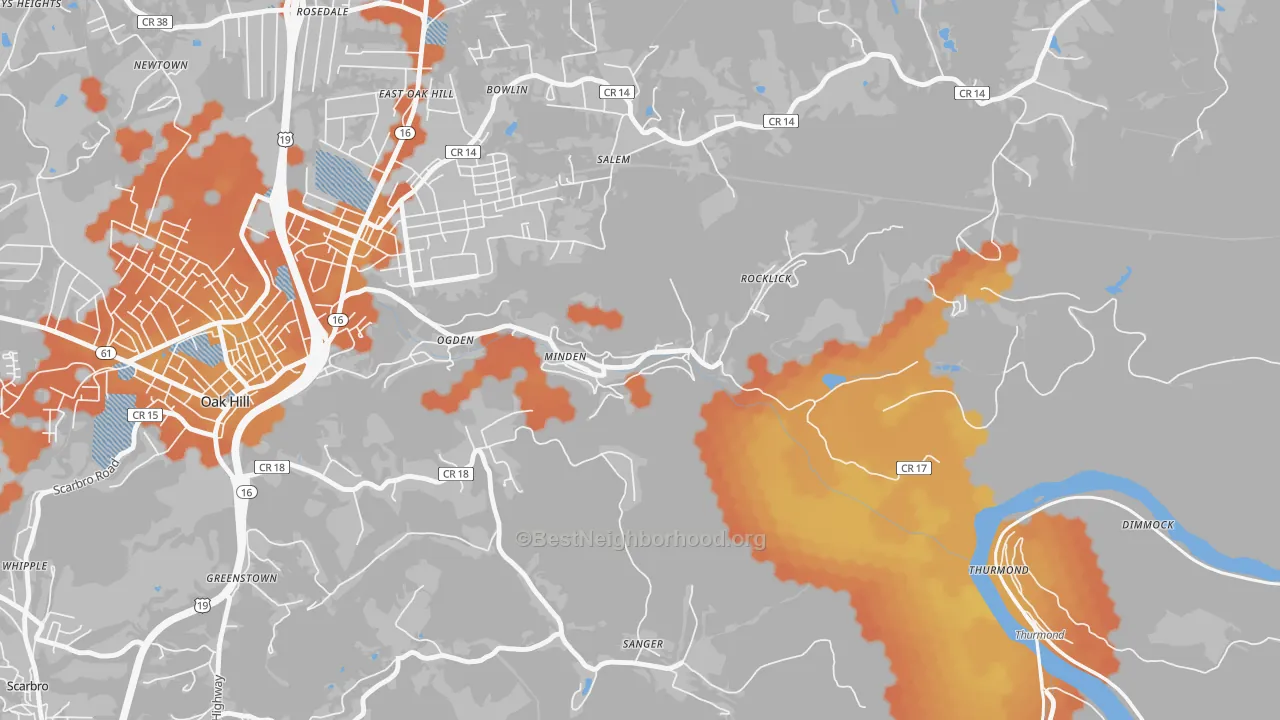 Bike Grade map of Minden, WV