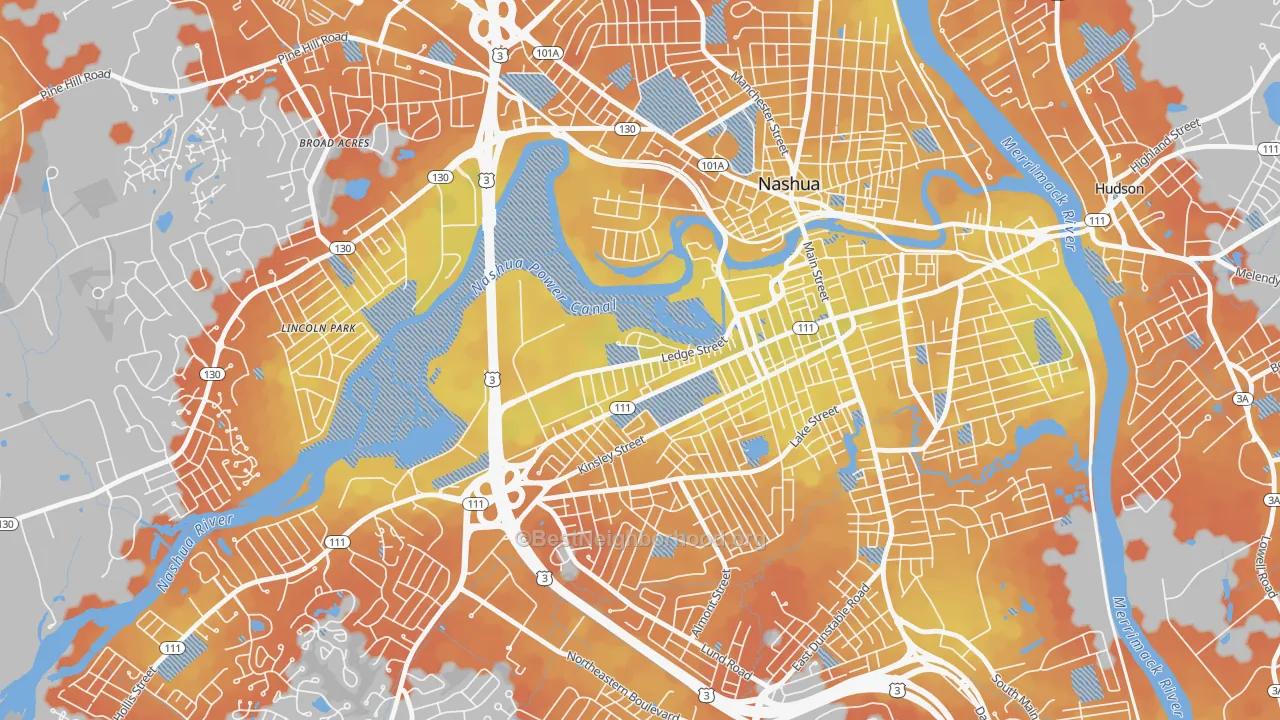 Bike Grade map of Mine Falls Park, Nashua, NH