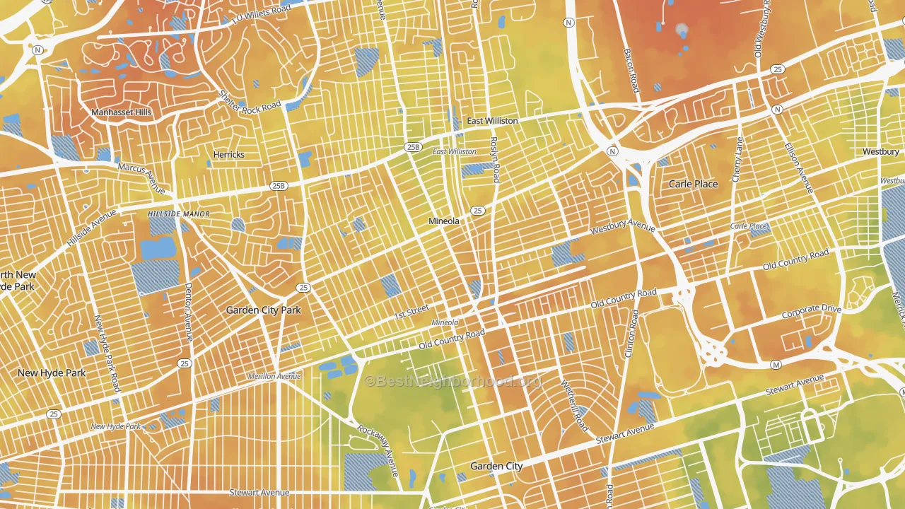 Bike Grade map of Mineola, NY