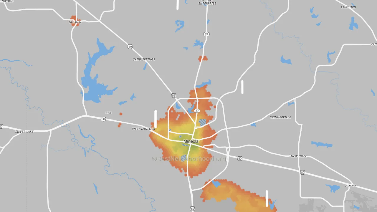 Bike Grade map of Mineola, TX