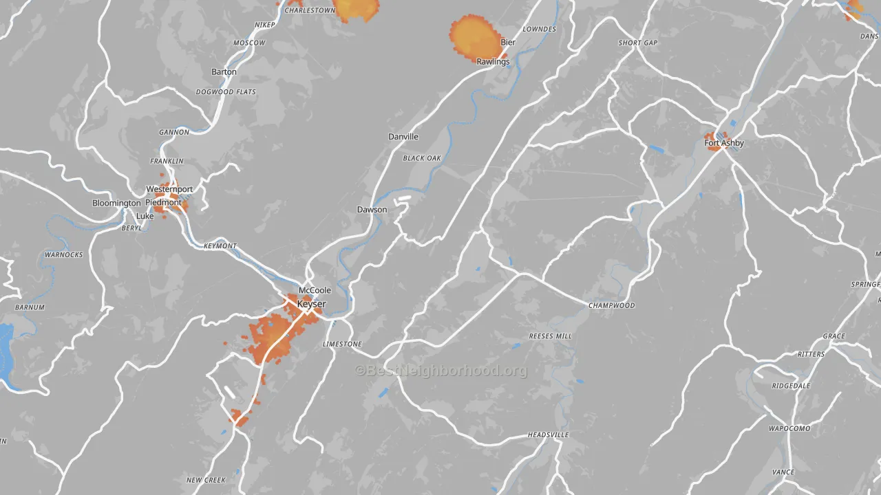 Bike Grade map of Mineral County, WV