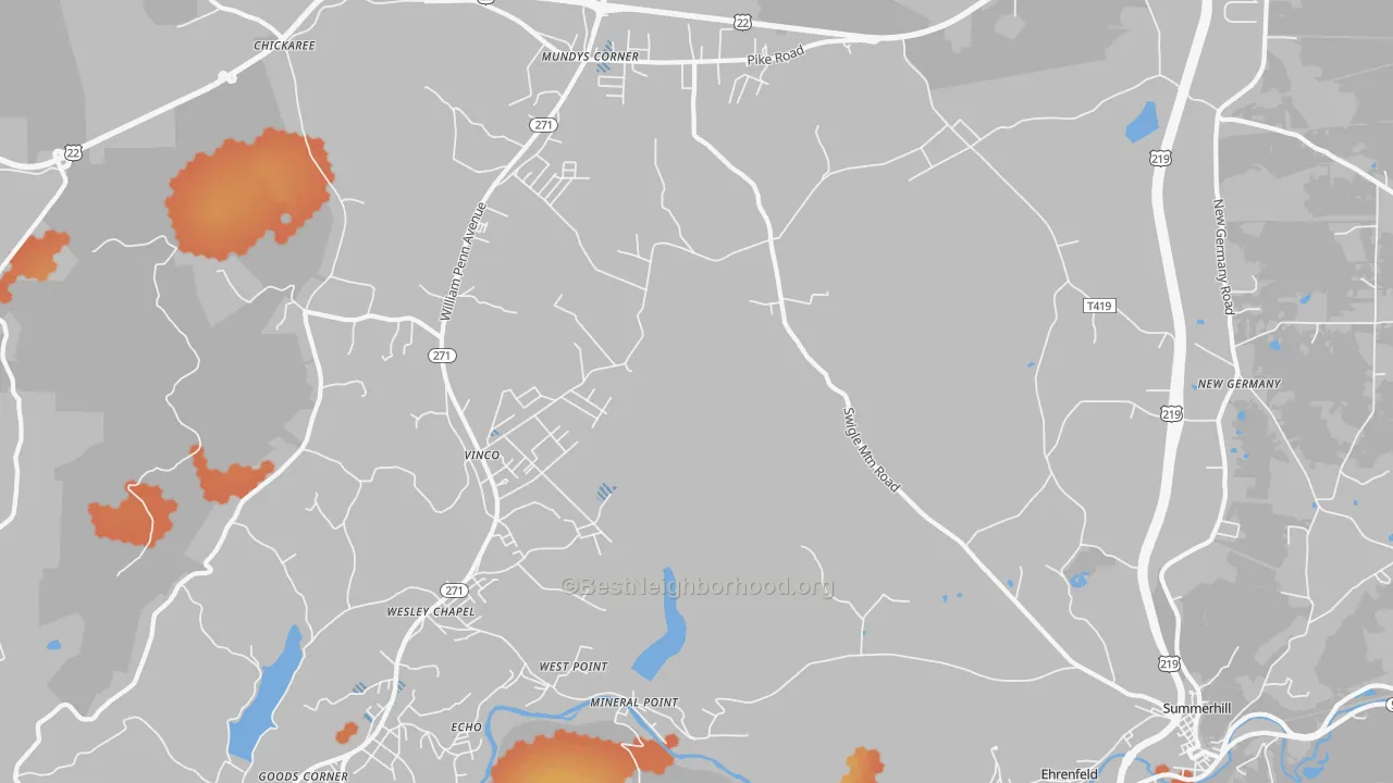 Bike Grade map of Mineral Point, PA