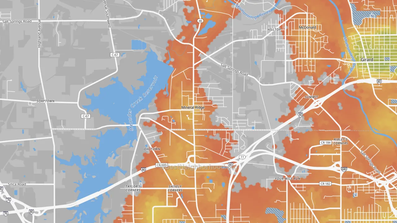 Bike Grade map of Mineral Ridge, OH