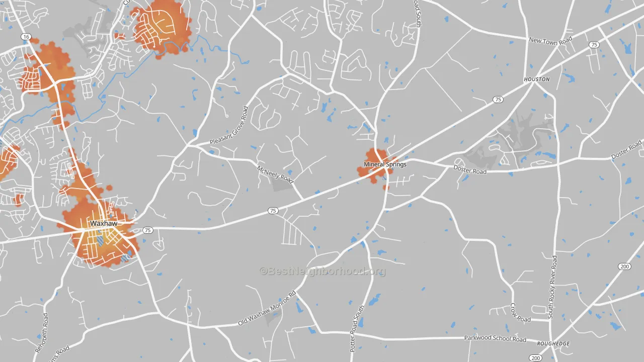 Bike Grade map of Mineral Springs, NC