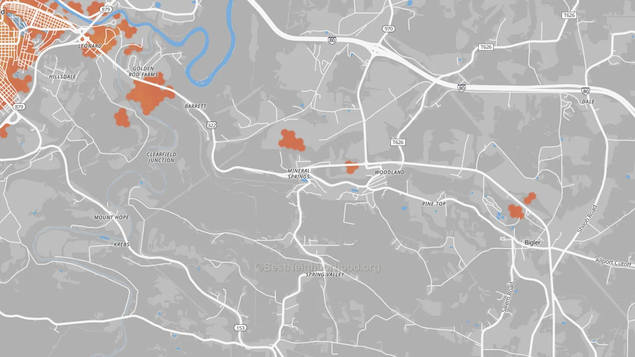 Bike Grade map of Mineral Springs, PA