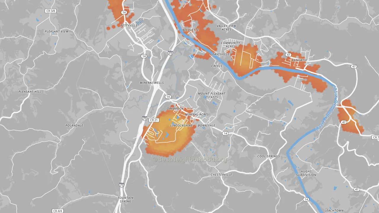 Bike Grade map of Mineralwells, WV