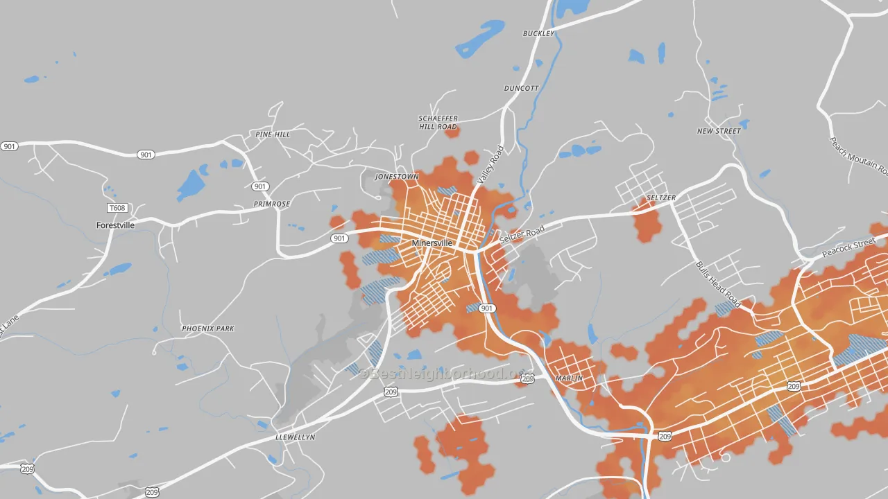 Bike Grade map of Minersville, PA