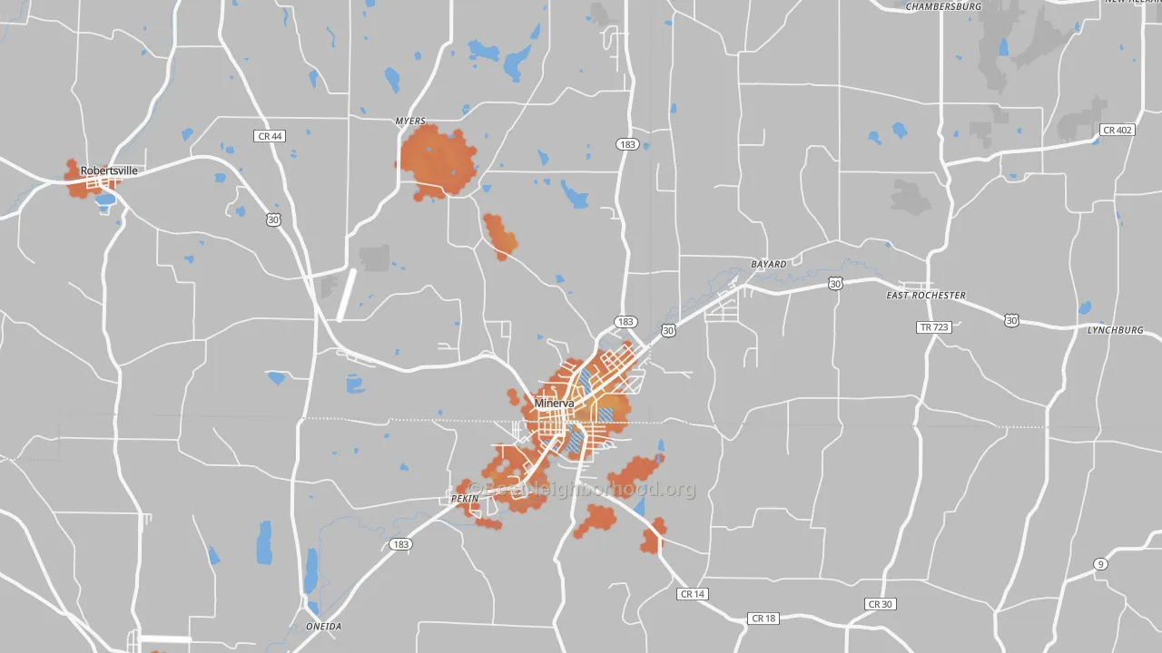 Bike Grade map of Minerva, OH