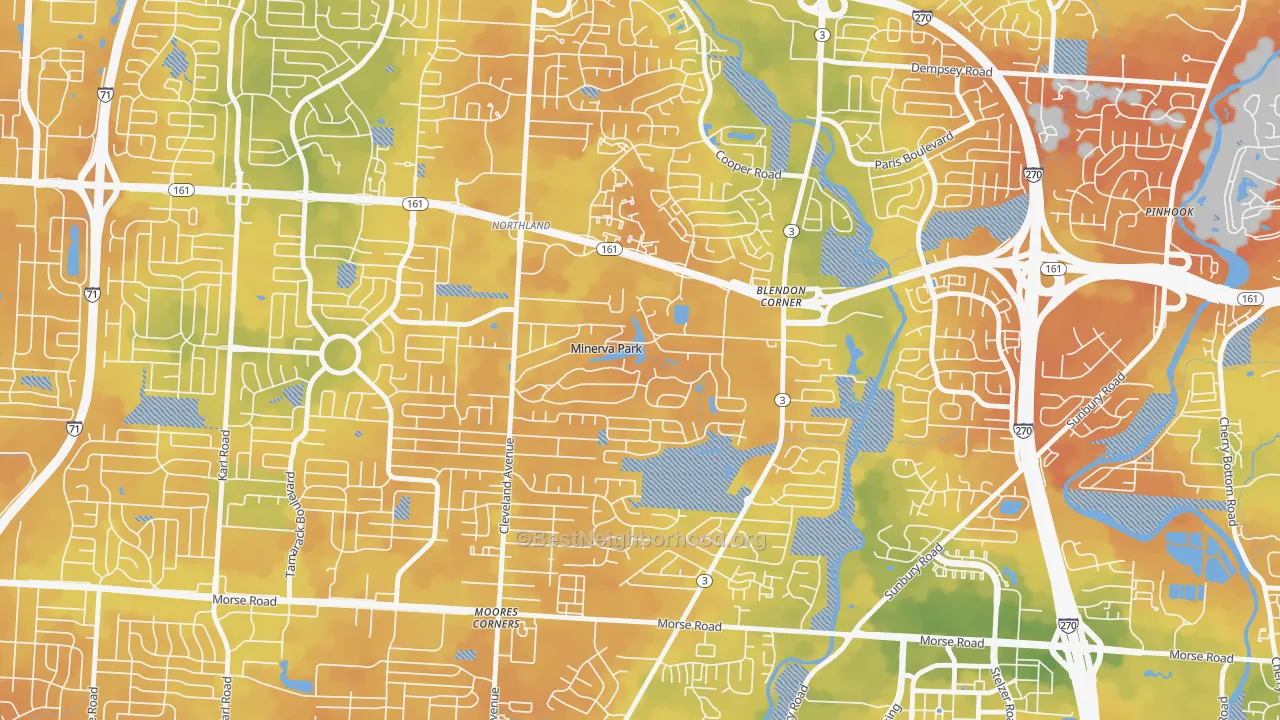 Bike Grade map of Minerva Park, OH