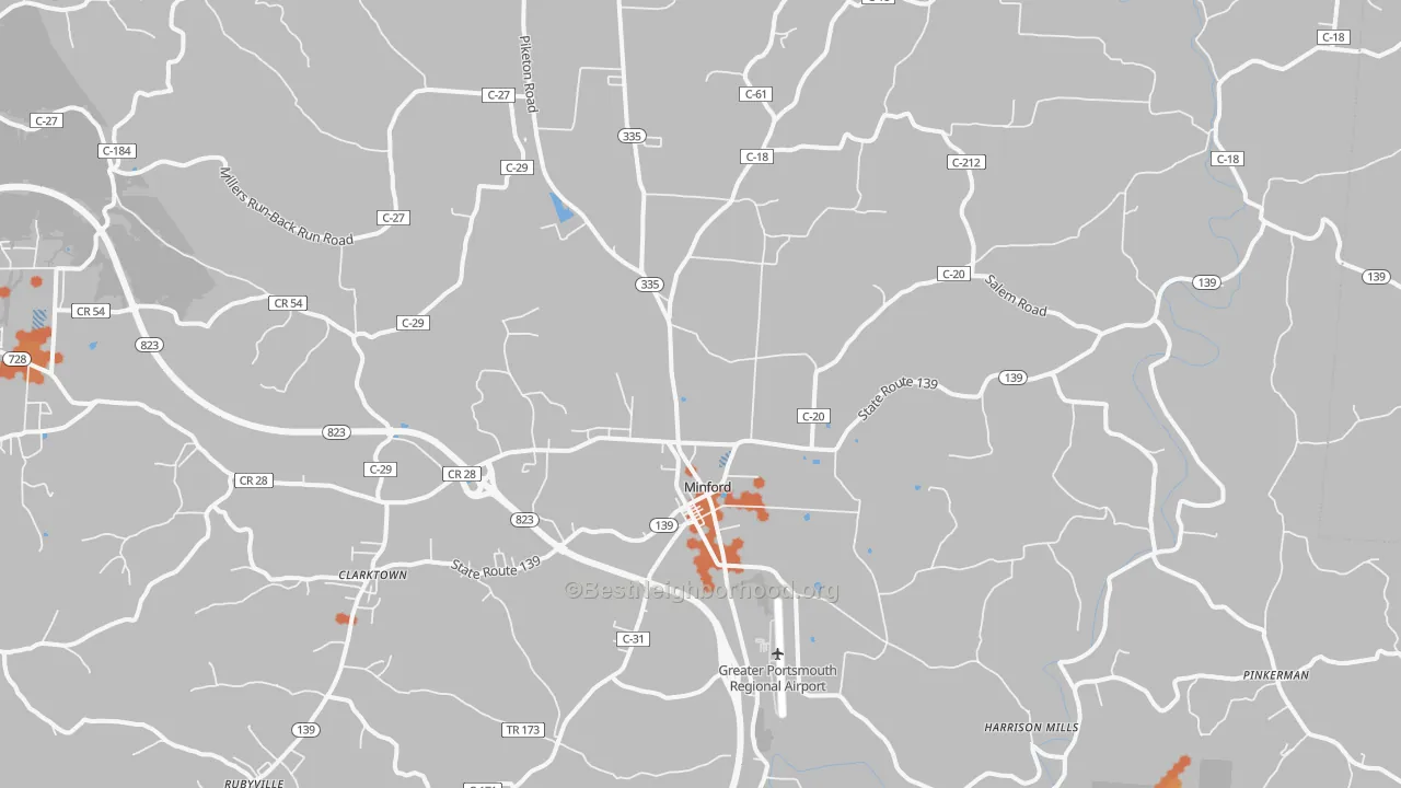 Bike Grade map of Minford, OH