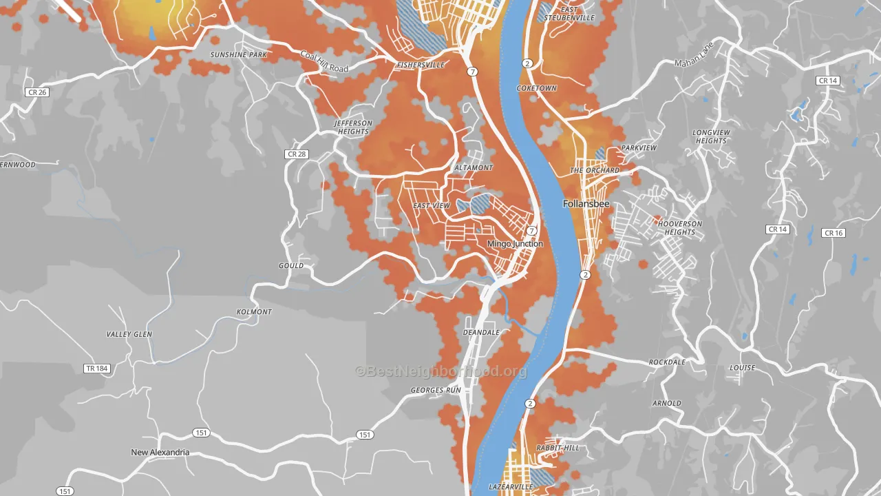 Bike Grade map of Mingo Junction, OH