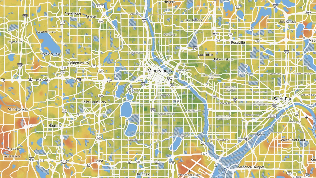 Bike Grade map of Minneapolis, MN