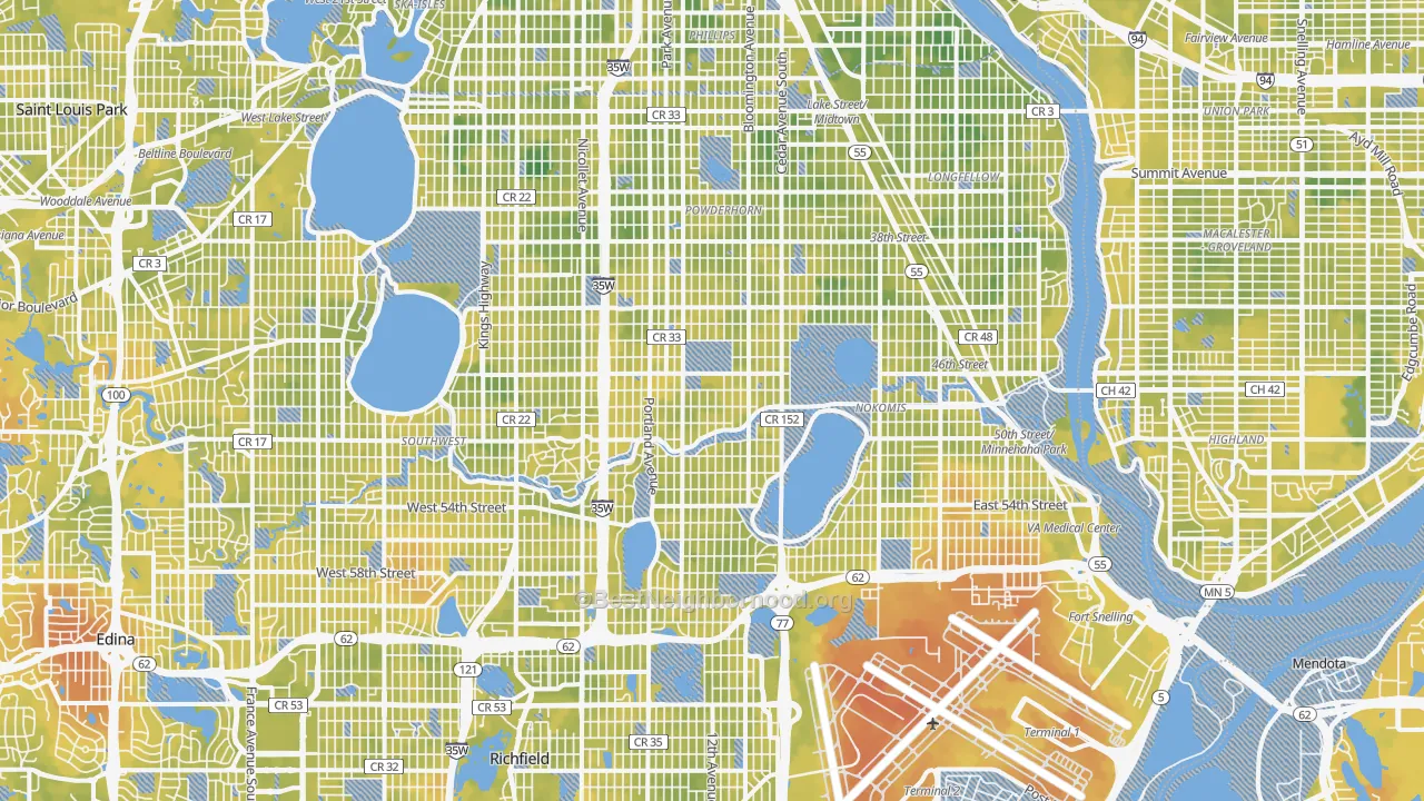 Bike Grade map of Minnehaha, Minneapolis, MN