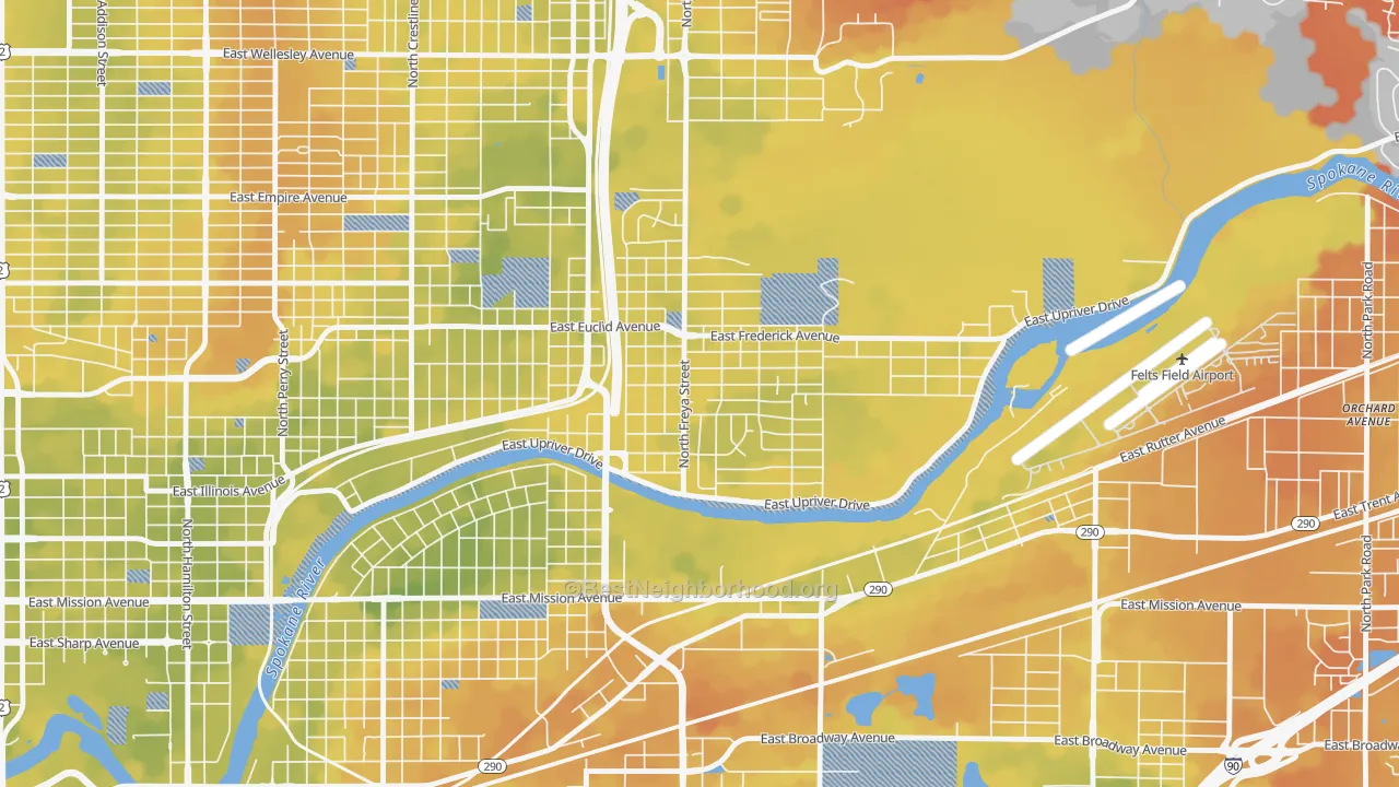Bike Grade map of Minnehaha, Spokane, WA