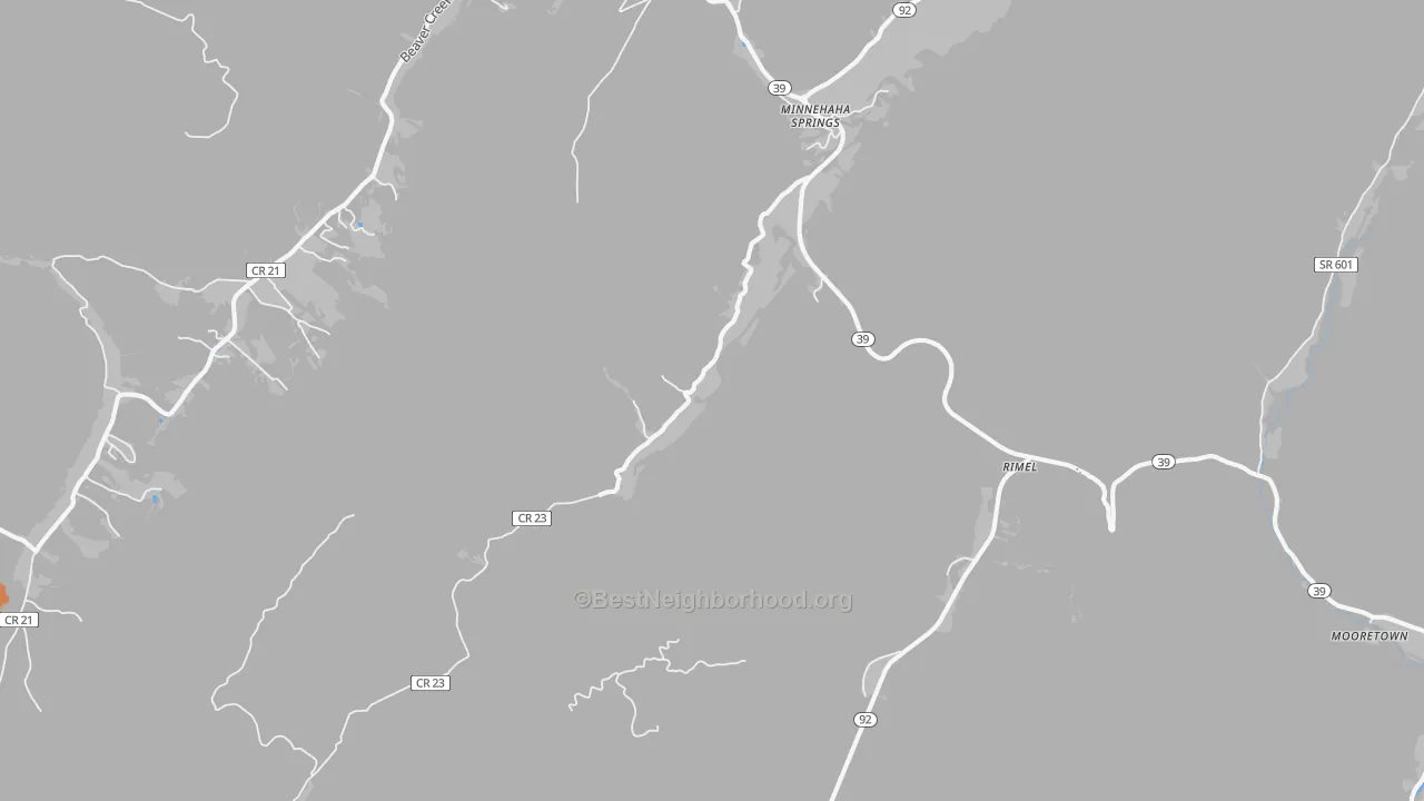 Bike Grade map of Minnehaha Springs, WV