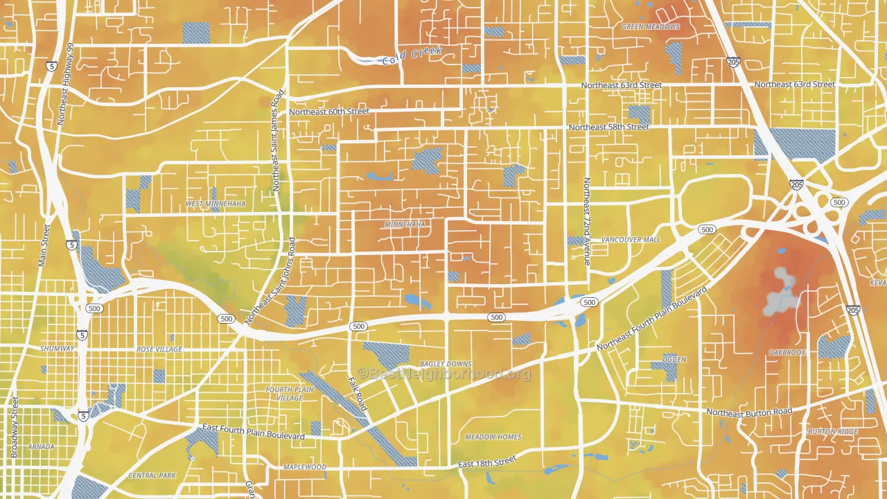Bike Grade map of Minnehaha, WA