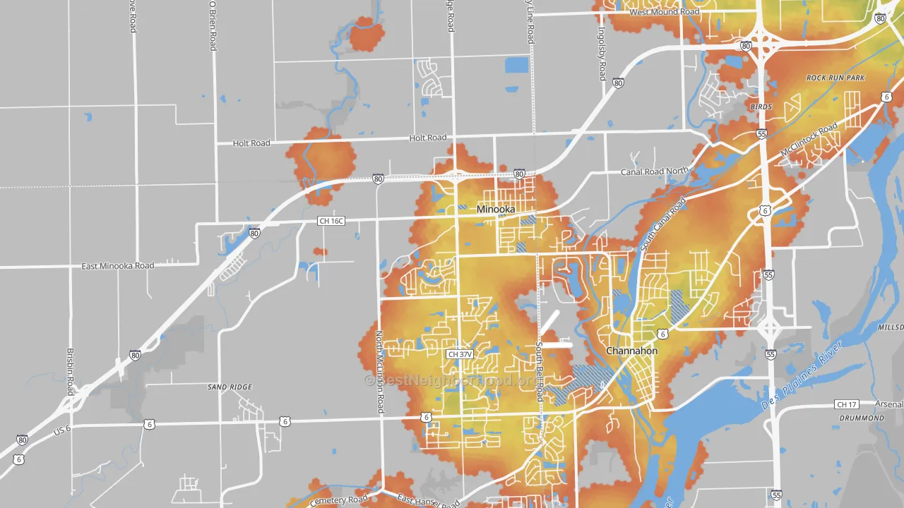 Bike Grade map of Minooka, IL