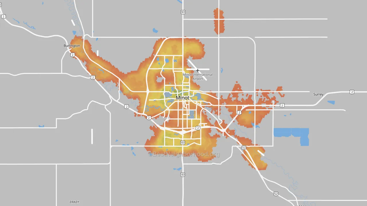 Bike Grade map of Minot, ND