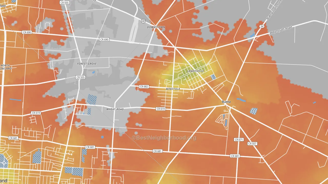 Bike Grade map of Minotola, NJ