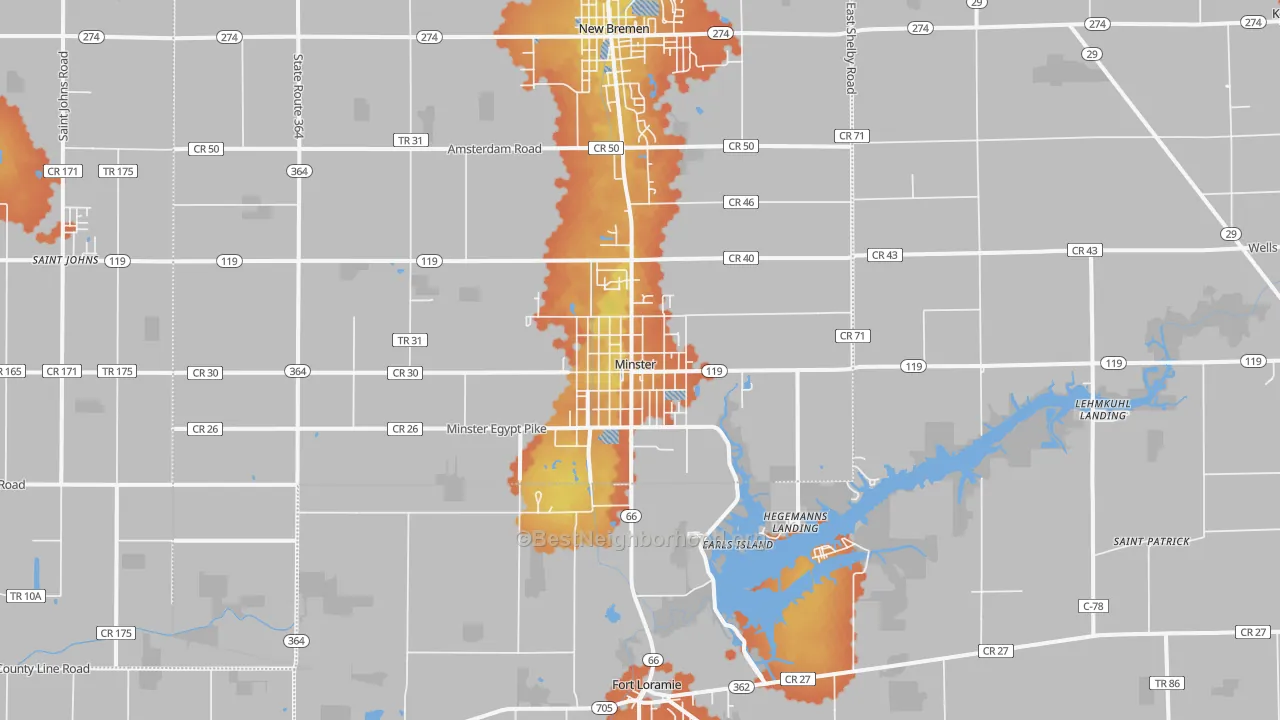 Bike Grade map of Minster, OH