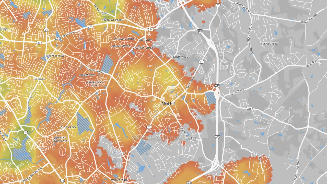 Bike Grade map of Mint Hill, NC
