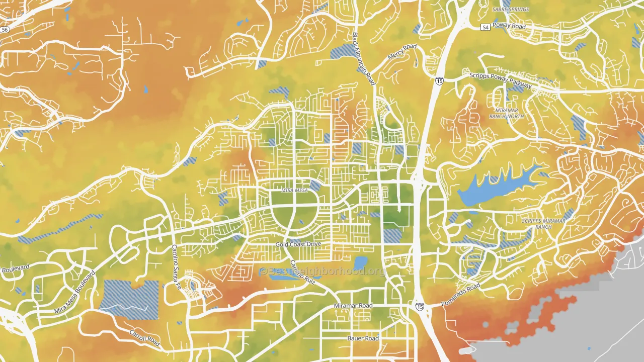 Bike Grade map of Mira Mesa, San Diego, CA