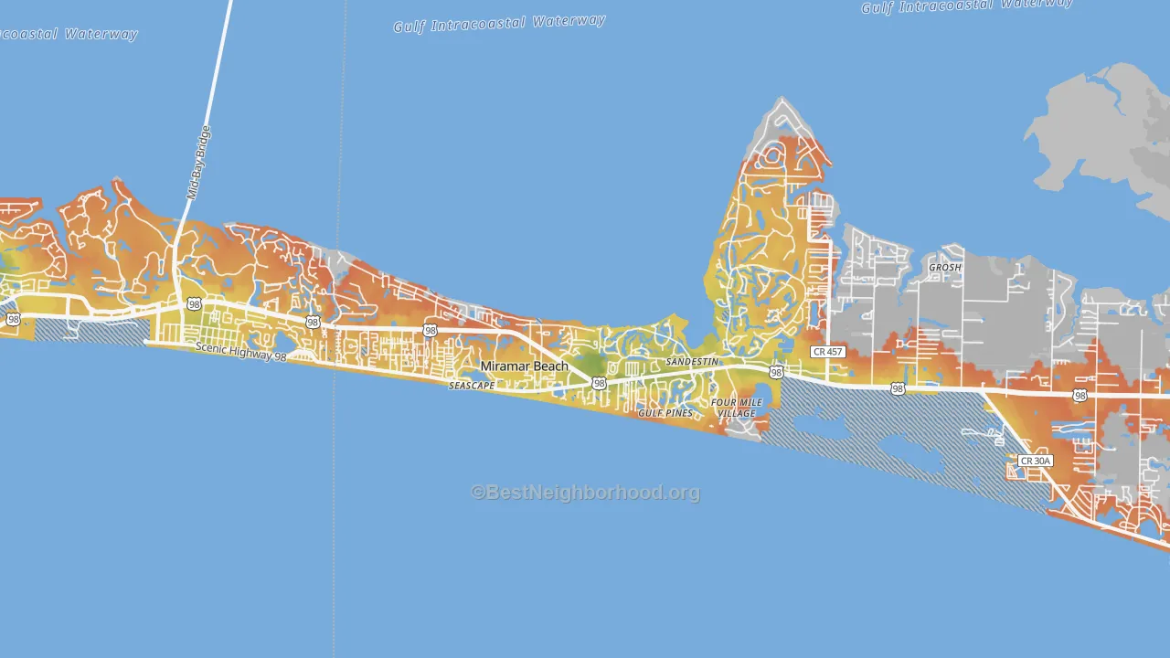 Bike Grade map of Miramar Beach, FL