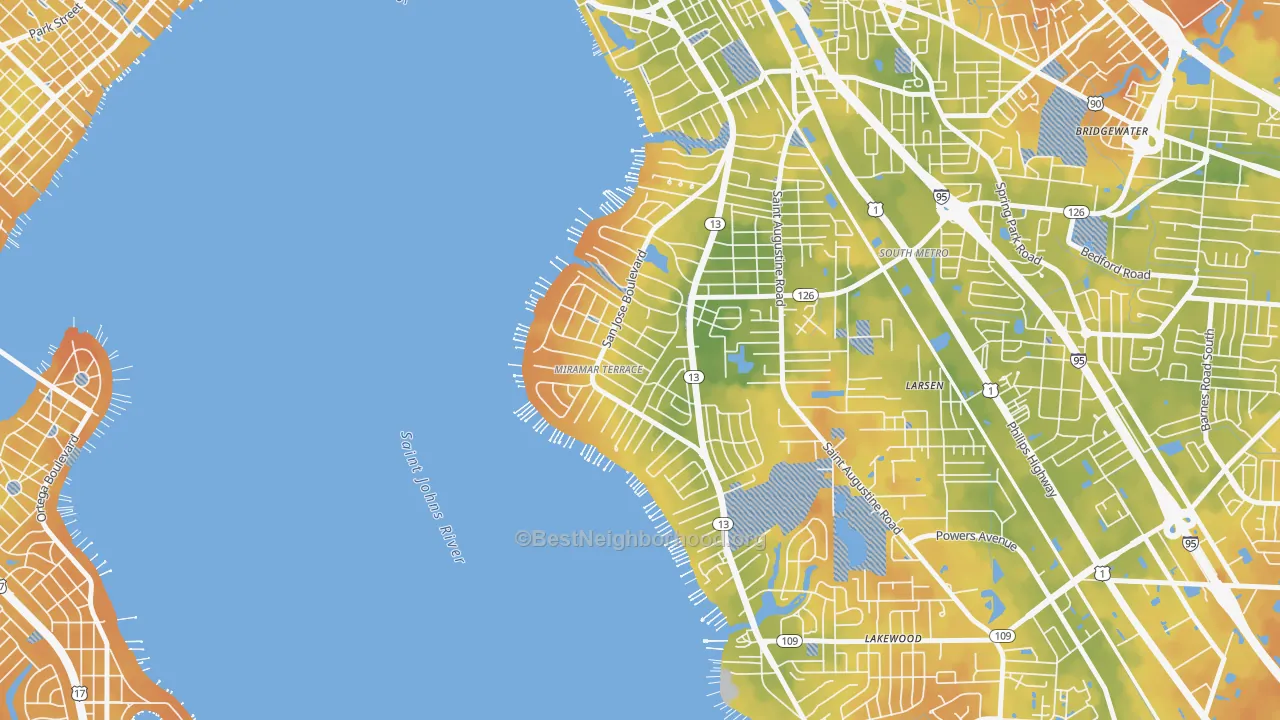 Bike Grade map of Miramar, Jacksonville, FL