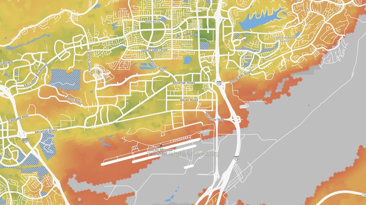 Bike Grade map of Miramar, San Diego, CA