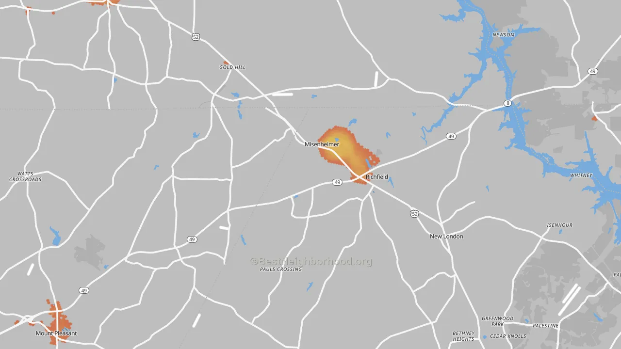 Bike Grade map of Misenheimer, NC