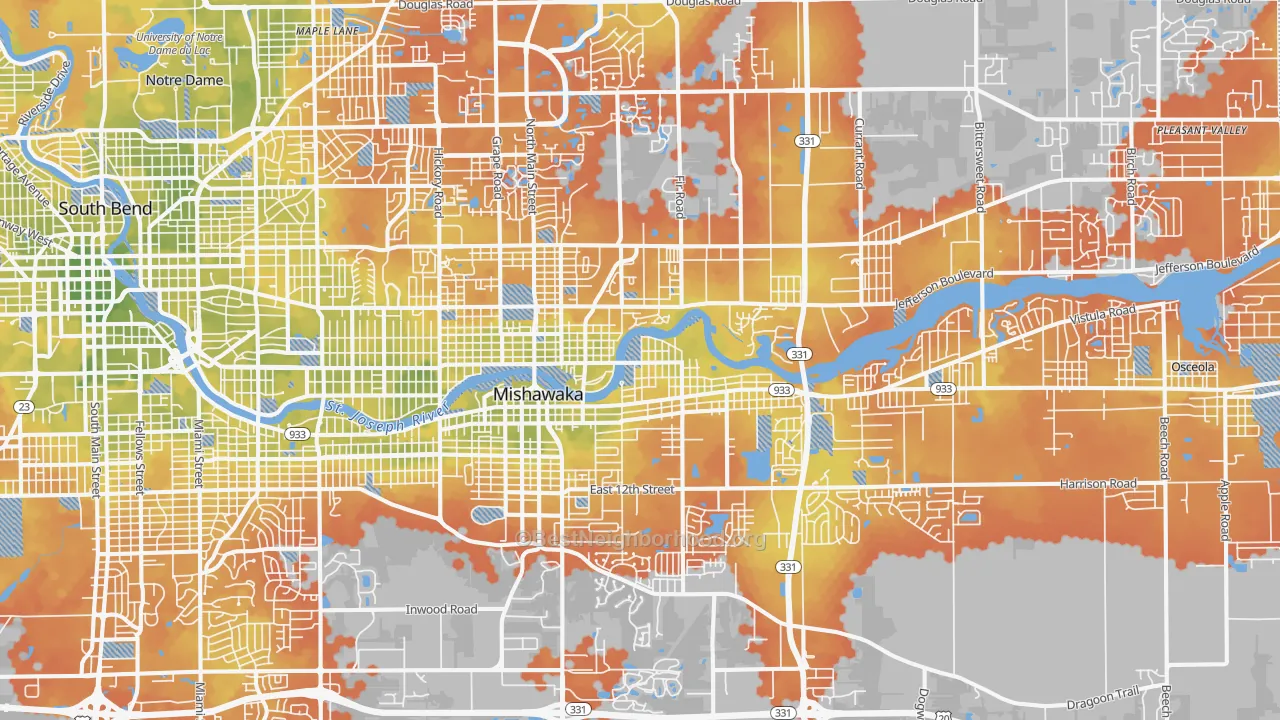 Bike Grade map of Mishawaka, IN