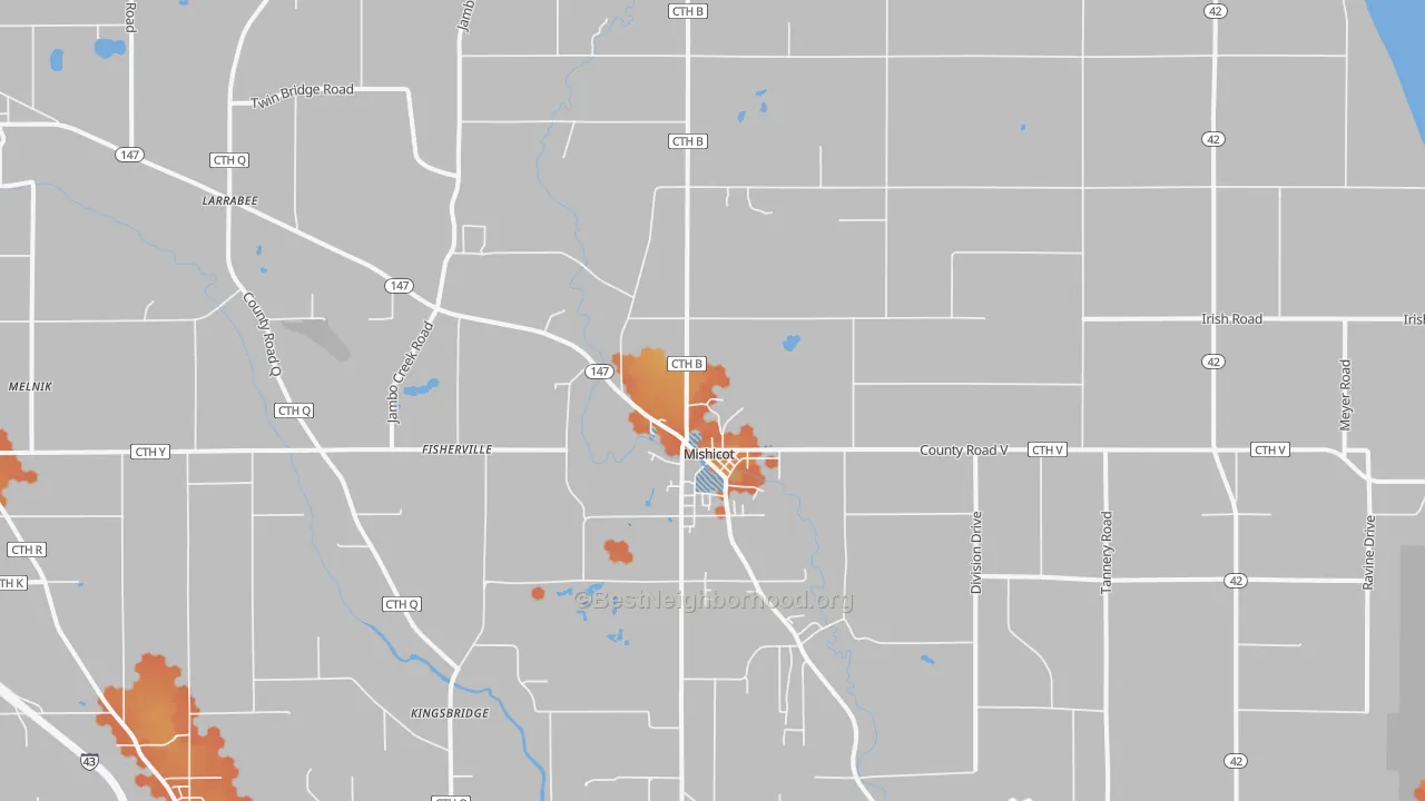Bike Grade map of Mishicot, WI